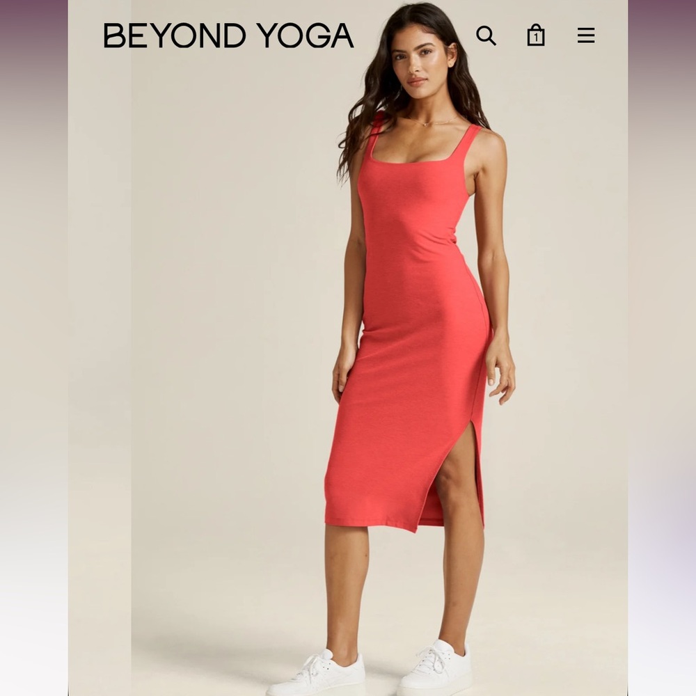 Beyond Yoga Spacedye Icon Midi Dress in Coral Glow Heather, NWT